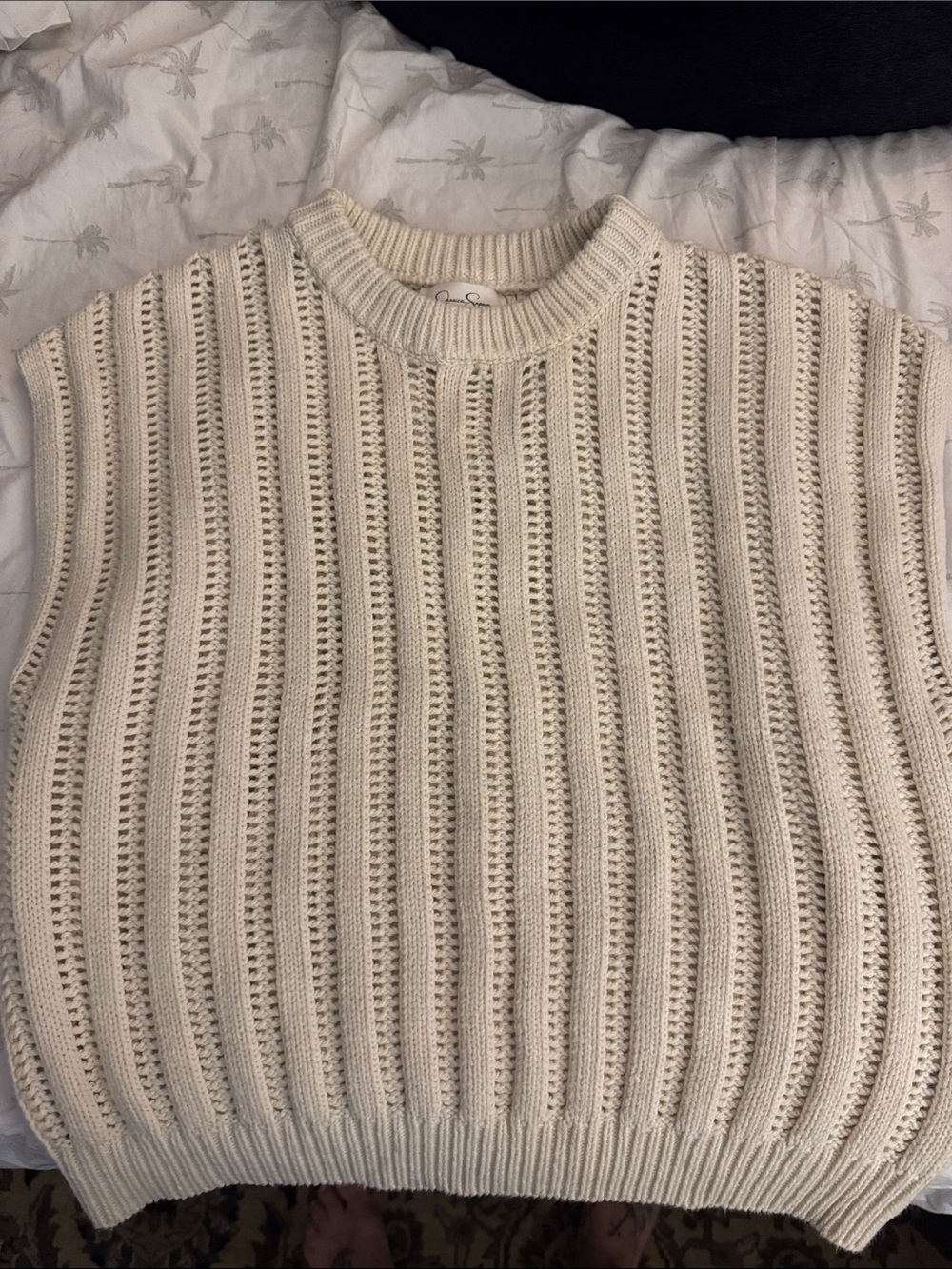 Jessica Simpson Cream Open-Weave Crewneck Sweater